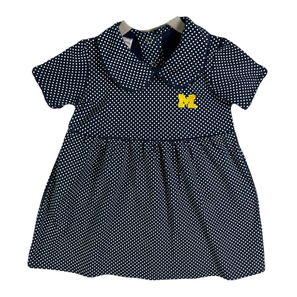 TWO FEET AHEAD Michigan Wolverines Toddler Girls Navy Polka Dot Dress 3T - Picture 1 of 9
